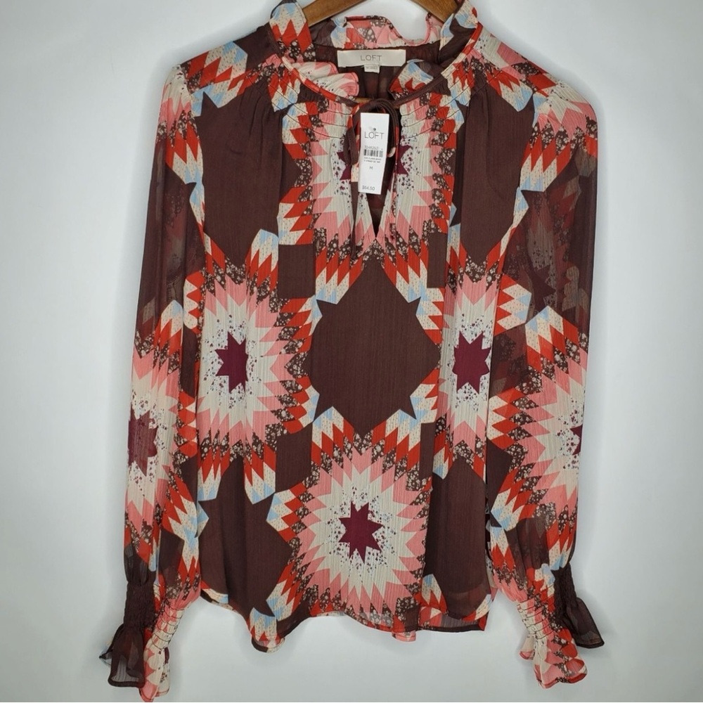 LOFT Women's Patchwork Long Sleeve Blouse